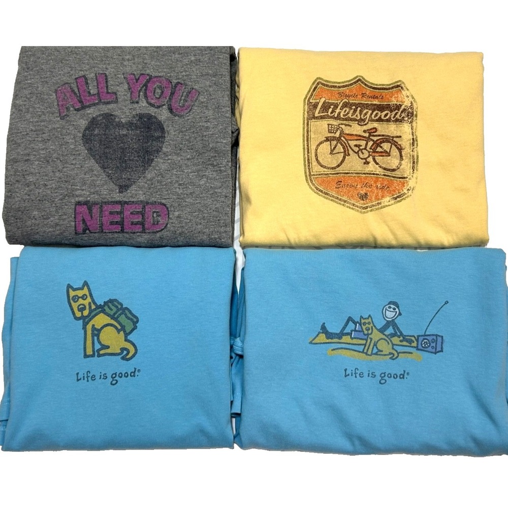 Lot of 4 Women's size Large Life is Good Tees Crew T-shirts Bike Jake Dog g